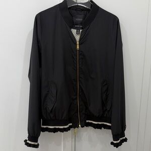 Scotch & Soda Black Bomber Jacket with Ruffle Trim